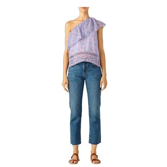 SAYLOR One Shoulder Janice Top Floral Purple Ruffles Chiffon Fabric Blouse Small - Picture 1 of 13